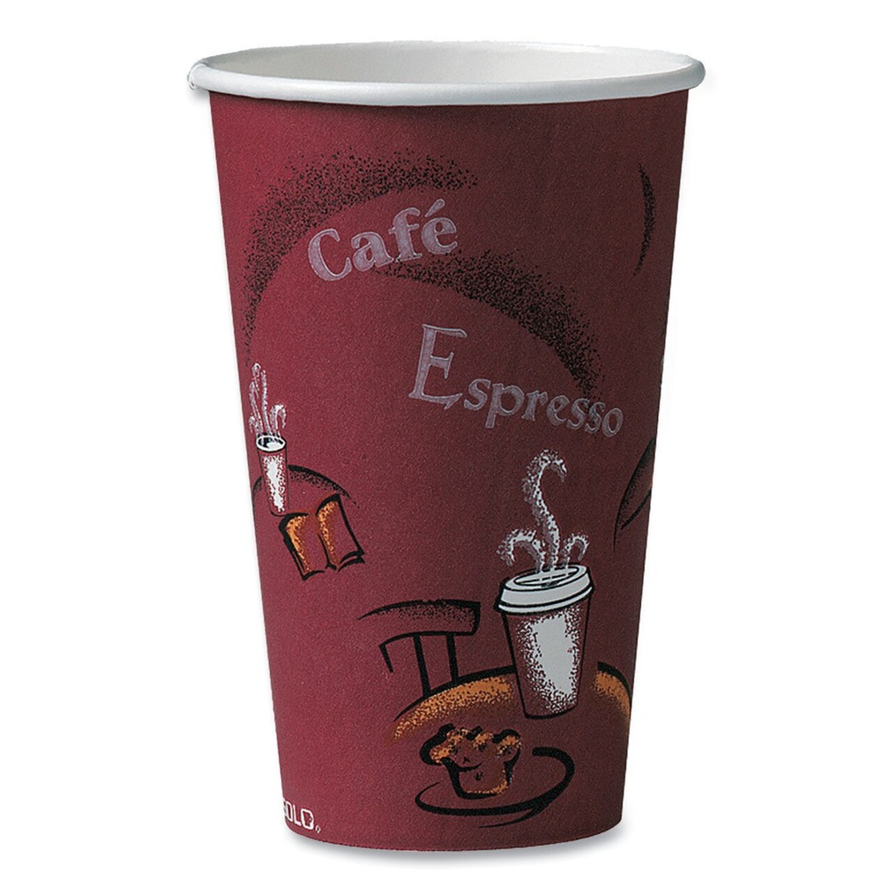 SOLO 16 oz. Paper Hot Drink Cups in Bistro Design - Maroon (50/Pack)